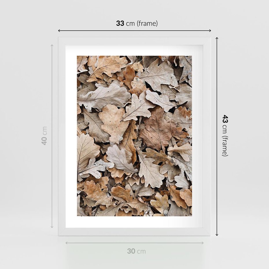 Plakat w ramie 30x40 - Nostalgiczny Pejzaż - suche liście, jesień - rama biała
