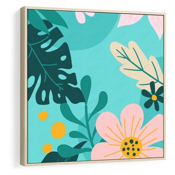 Obraz w ramie 80x80 - Kwiatowy Impuls - pastelowa kompozycja, kwiaty - rama drewno