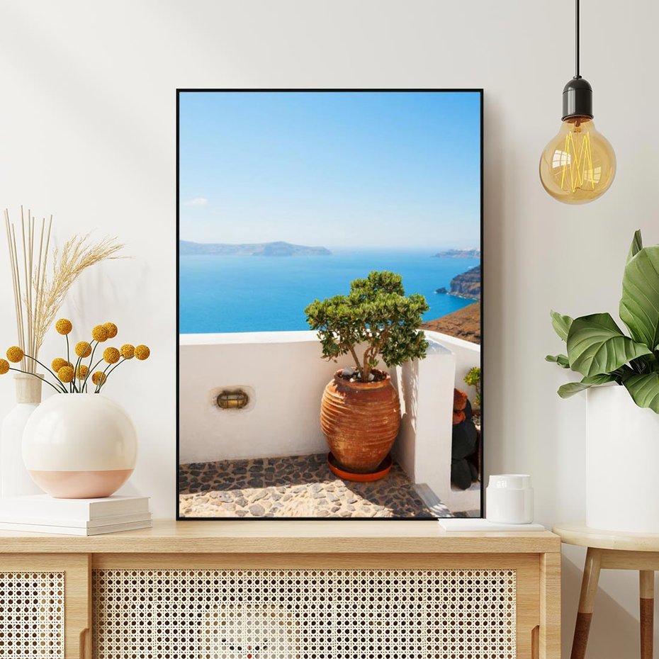 Obraz w ramie 70x100 - Santorini - oaza greckiej wyspy - Santorini, grecka - rama czarna