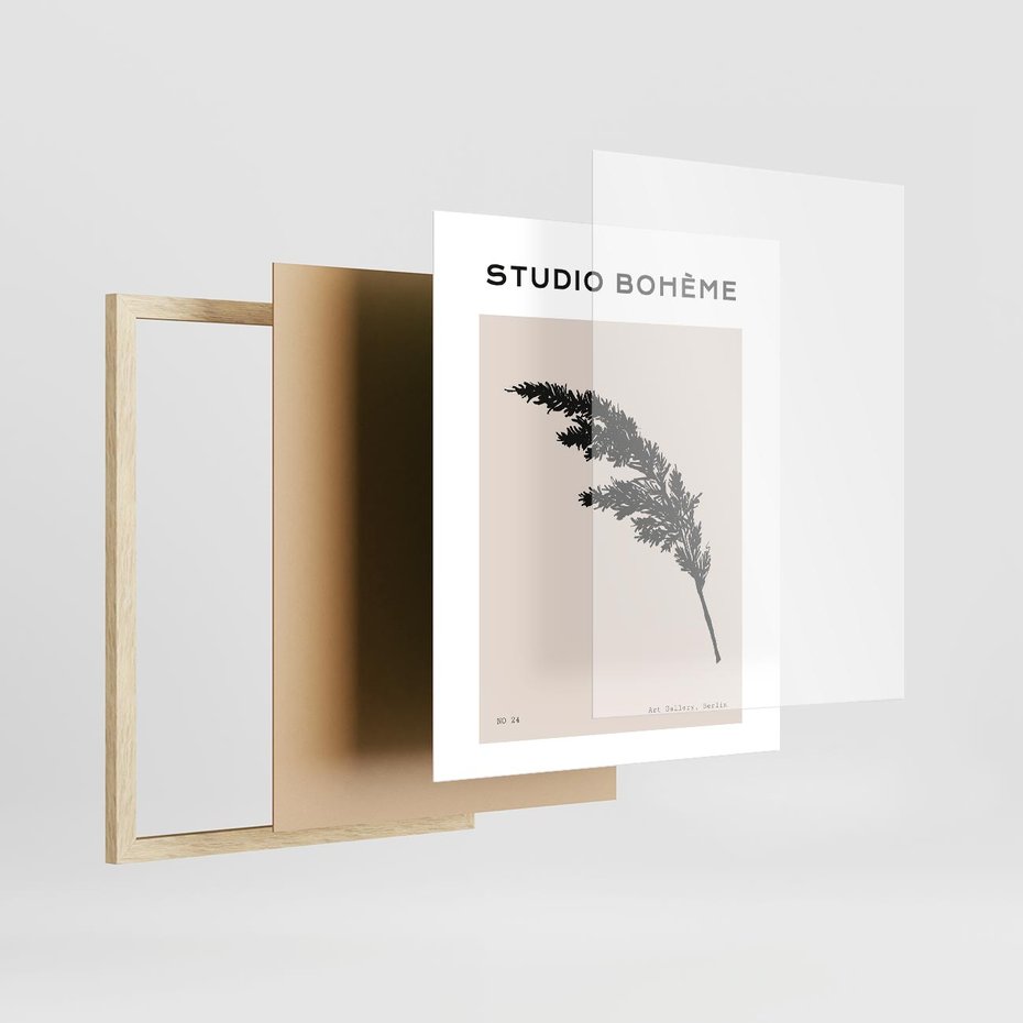 Plakat w ramie 40x50 - Boho Refrakcje Przestrzeni - boho plakat, roślina - rama drewno