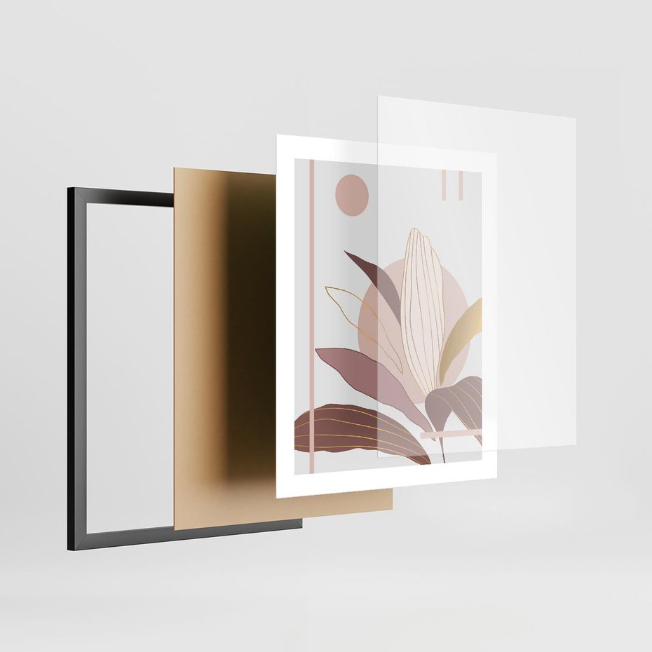 Plakat w ramie 40x50 - Pastelowa Uroda Natury: Kwiat z Złotymi Akcentami - pastelowa grafika, kwiat - rama czarna