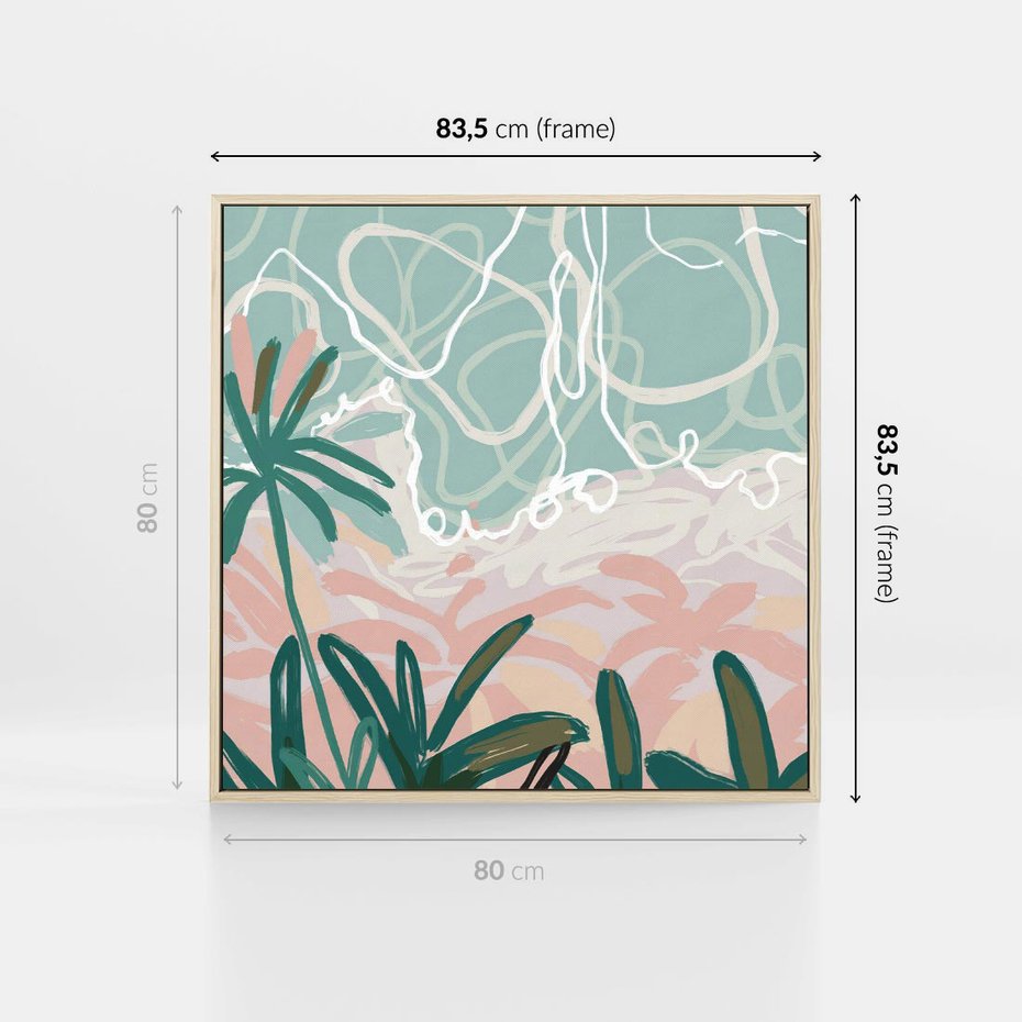 Obraz w ramie 80x80 - Rajski Stan - pastelowy krajobraz, nowoczesny plakat - rama drewno