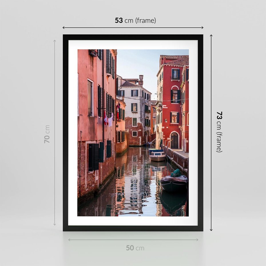 Plakat w ramie 50x70 - Przejażdżka gondolą przez Wenecję - Wenecja, kanały - rama czarna