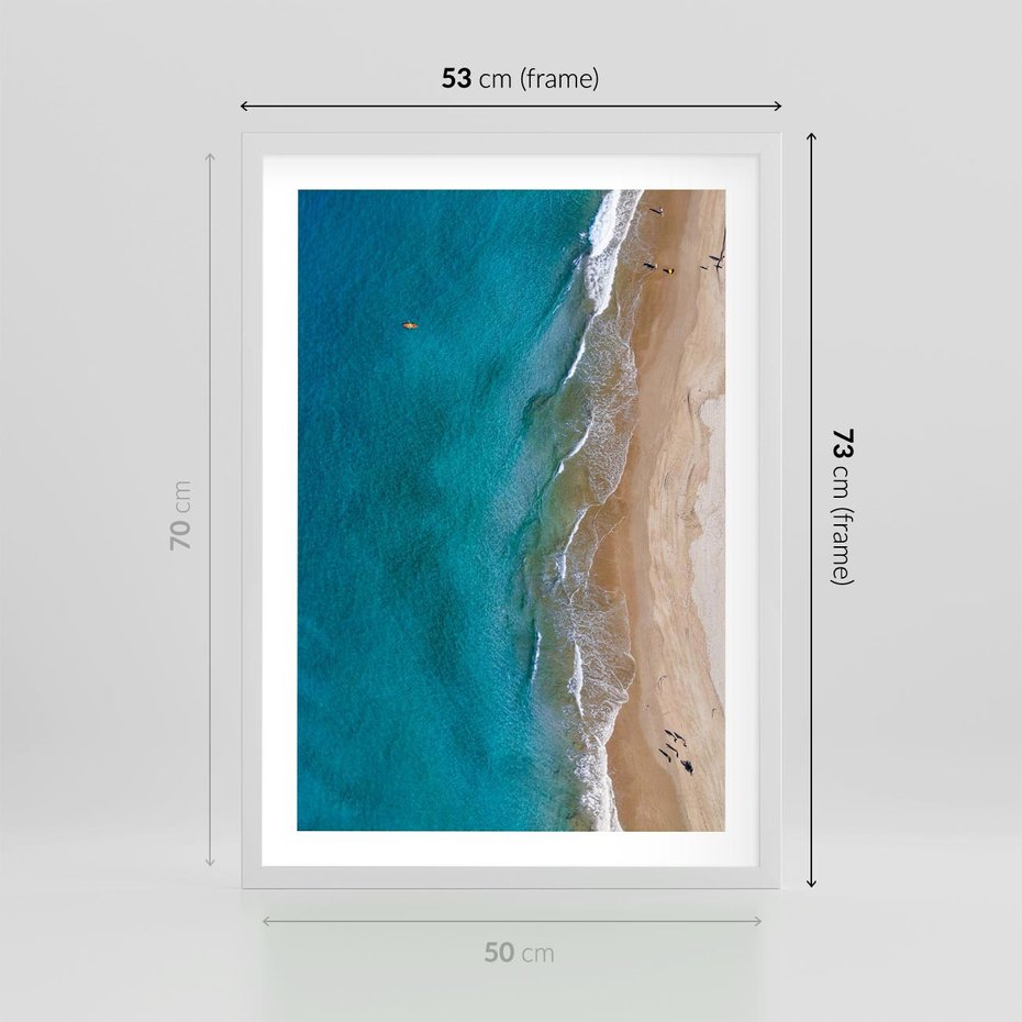 Plakat w ramie 50x70 - Spokój nad morzem - morze, plaża - rama biała