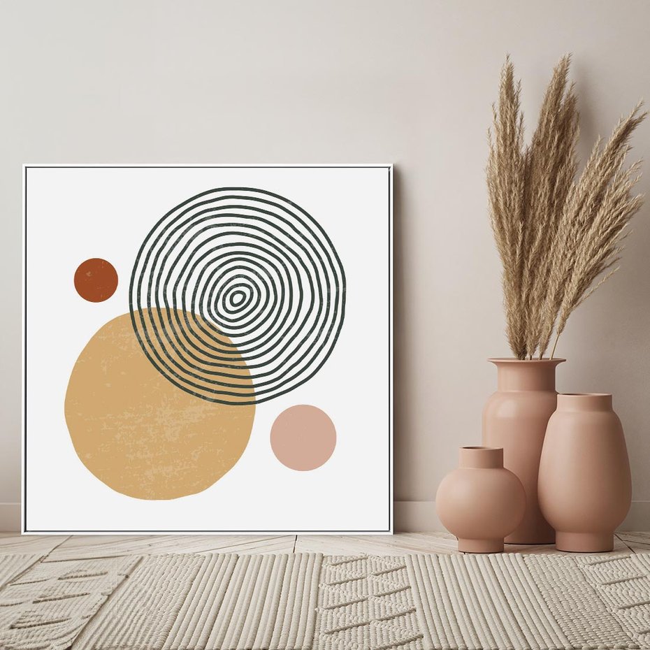 Obraz w ramie 80x80 - Wewnętrzne Formy - koła okręgi, abstrakcyjna nowoczesna sztuka - rama biała