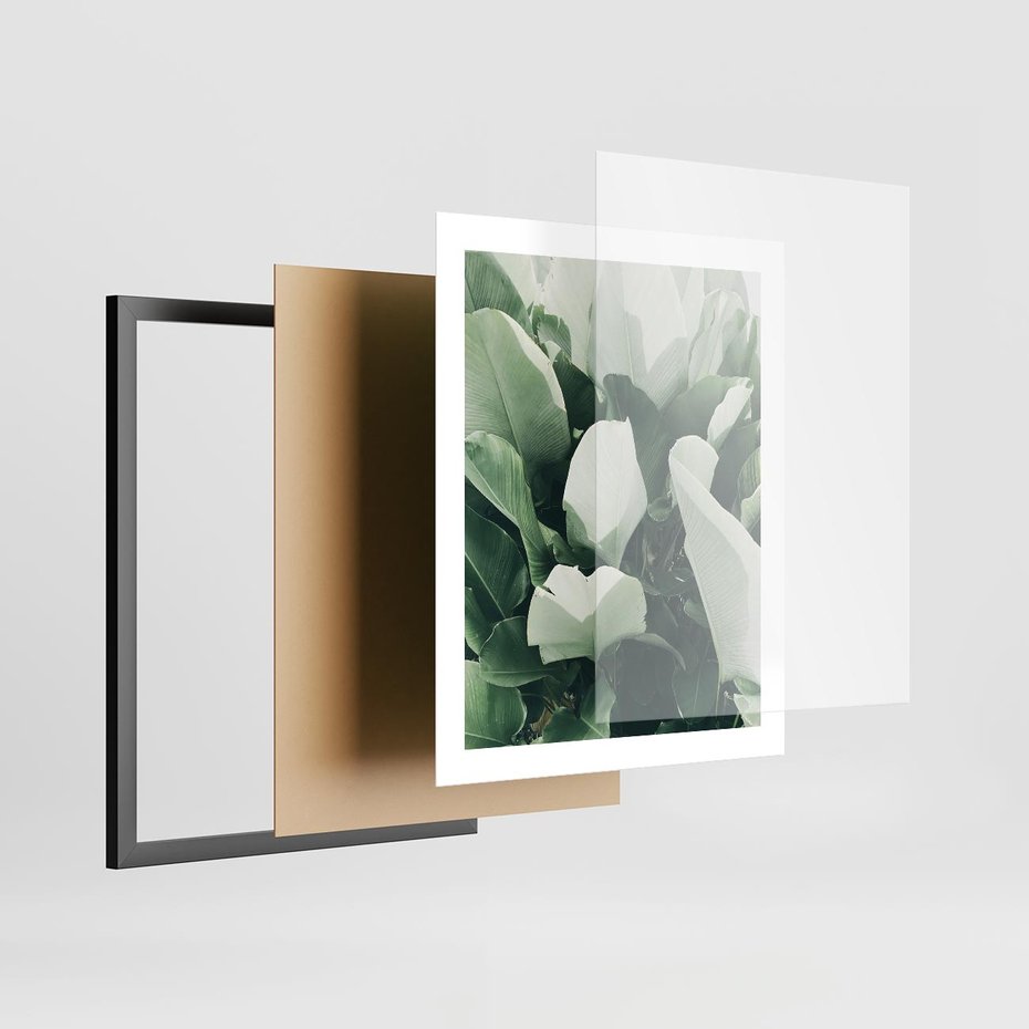 Plakat w ramie 40x50 - Zgaszona Uroda Natury - zielone liście, zgaszona zieleń - rama czarna