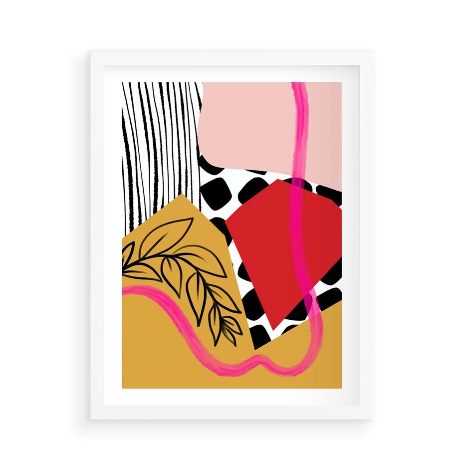 Plakat w ramie 50x70 - Wnętrza Form - abstrakcyjna kompozycja, różne tekstury - rama biała