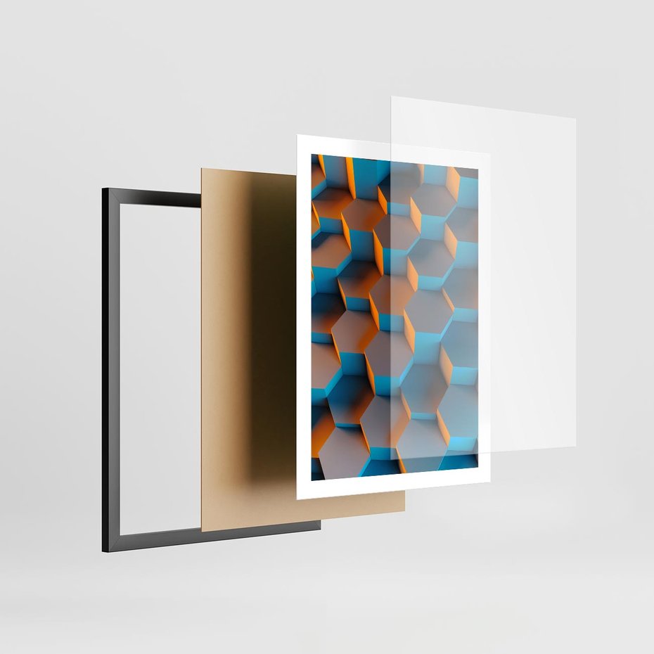 Plakat w ramie 50x70 - Trójwymiarowa Gra - geometryczna, 3D - rama czarna