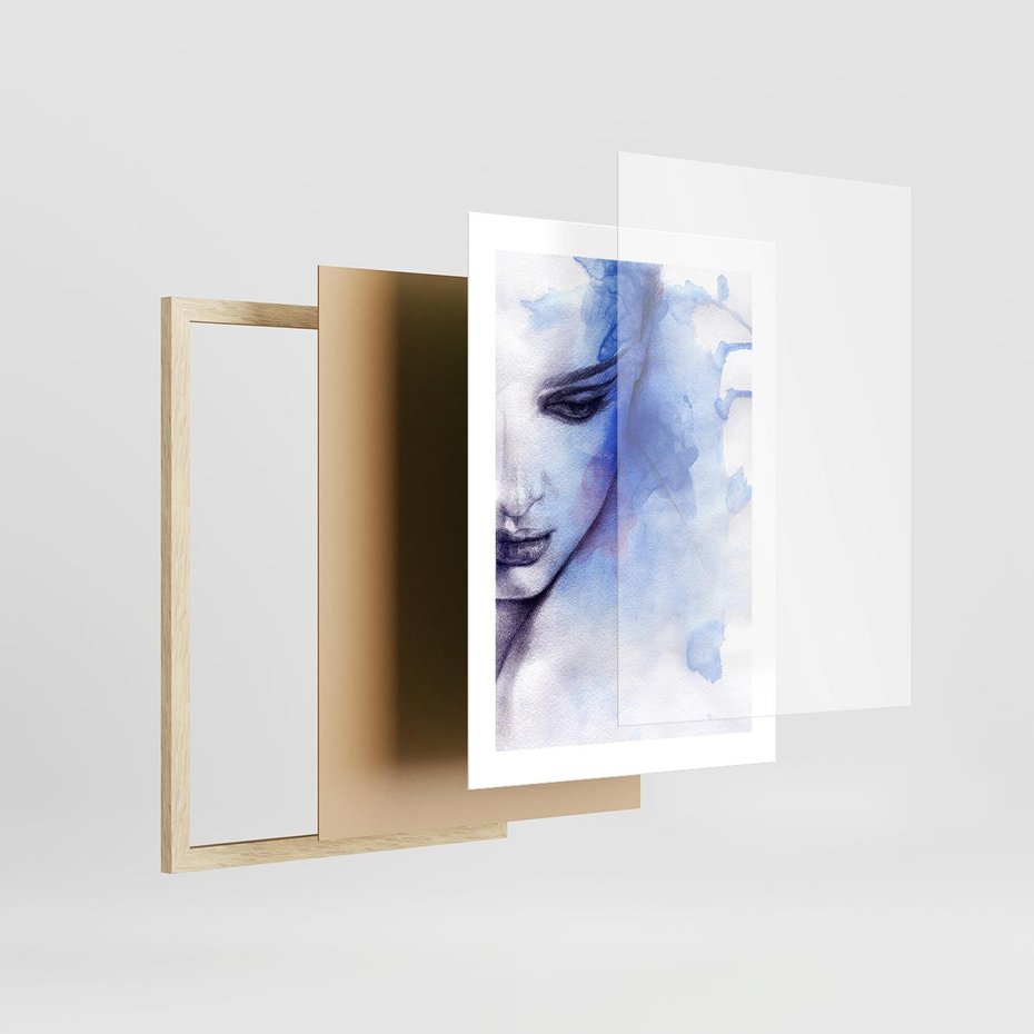 Plakat w ramie 30x40 - Graficzna magia kobiecej twarzy - grafika, kobieta - rama drewno