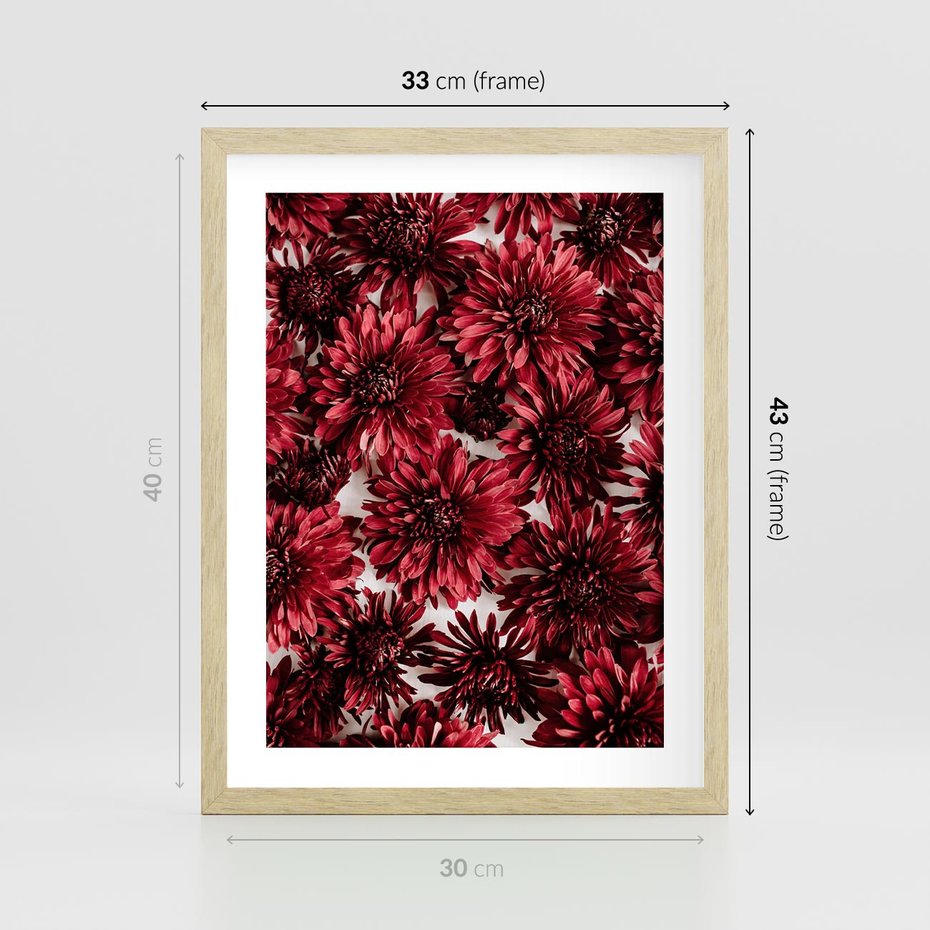 Plakat w ramie 30x40 - Energia Kwiatów - czerwone kwiaty, kompozycja - rama drewno