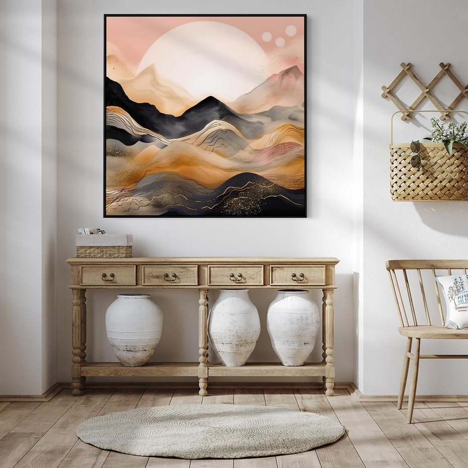 Obraz w ramie 50x50 - Grafika Zachodu - nowoczesna grafika, odcienie pastelowe - rama czarna