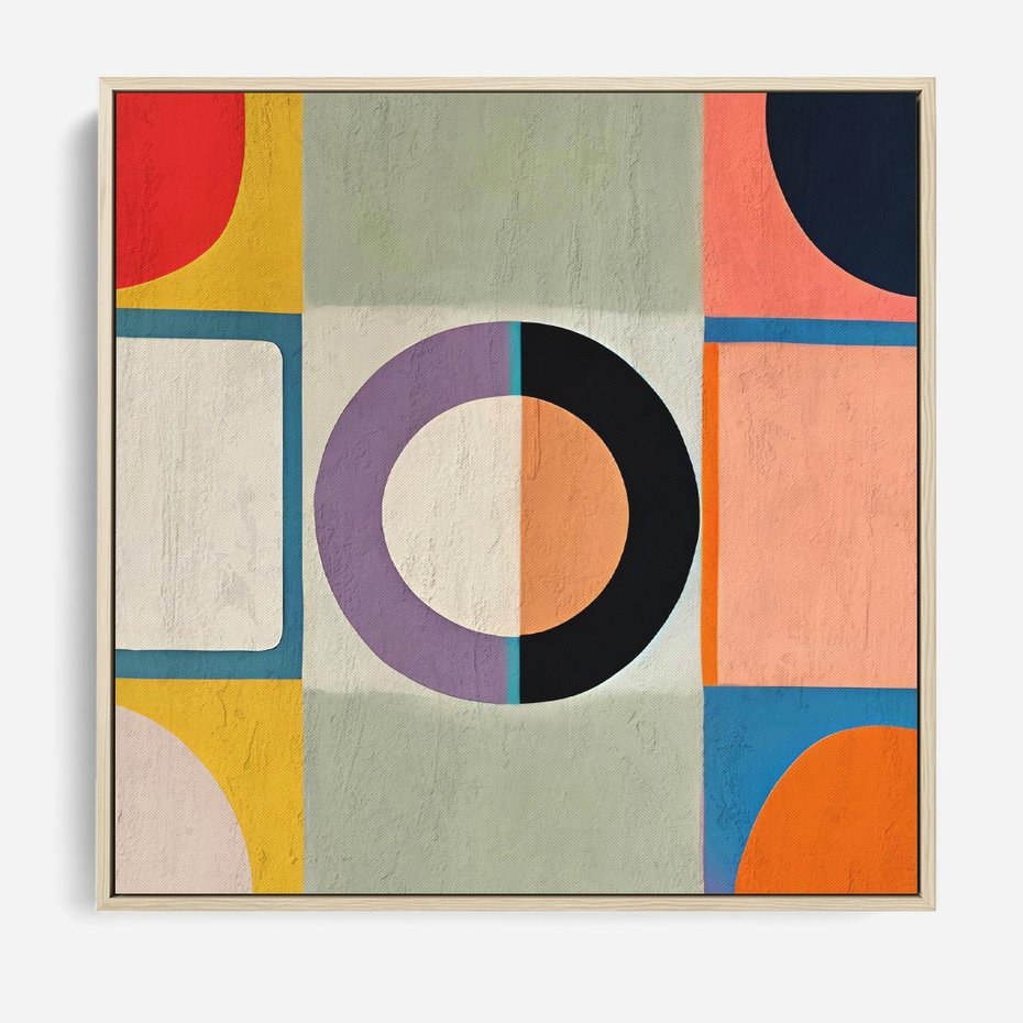 Obraz w ramie 80x80 - Taniec Kształtów Emocji - abstrakcyjne geometryczne kształty, olejny obraz - rama drewno