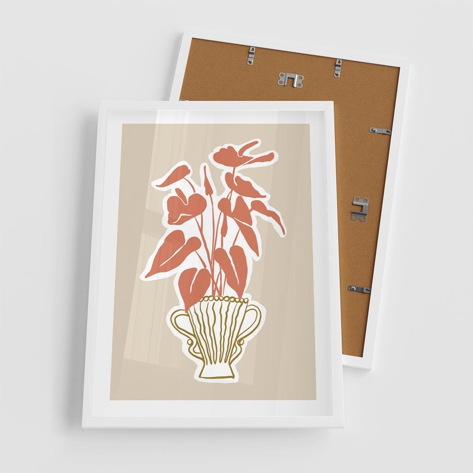 Plakat w ramie 50x70 - Harmonijne Echa - abstrakcyjne kwiaty liście, elegancka kompozycja - rama biała