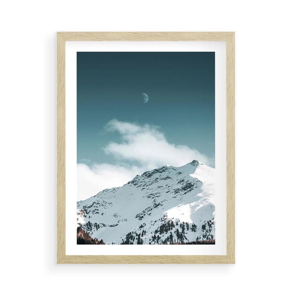 Plakat w ramie 50x70 - Nocna Magia w Górach - fotografia, śnieg - rama drewno