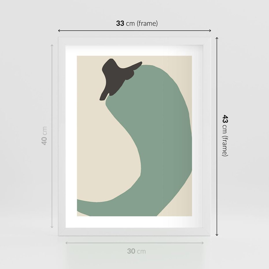 Plakat w ramie 30x40 - Granice Akwareli - abstrakcyjny minimalistyczny obraz, zielona papryczka - rama biała