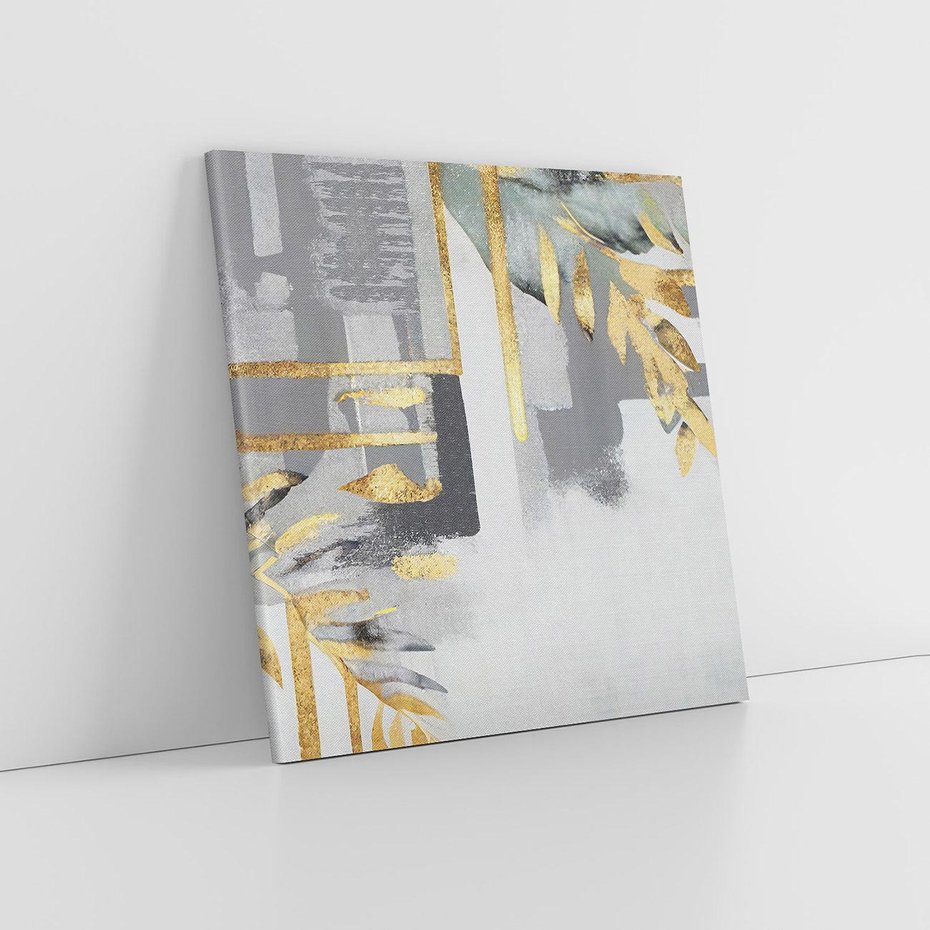 Obraz na płótnie 60x60 - Złote Palmy w Stylu Modern - geometryczne złote linie, szare tło