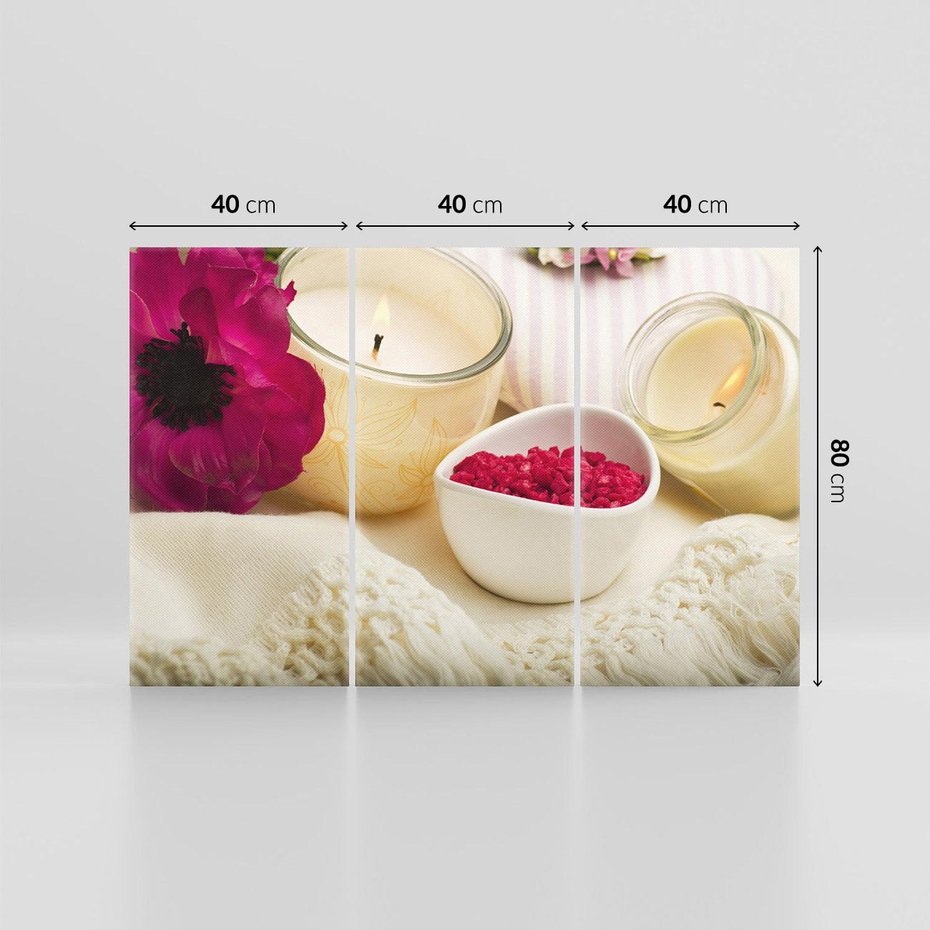 Obraz na płótnie 120x80 - Relaksujący moment: świeczki i kwiaty w SPA - świeczki, kwiat