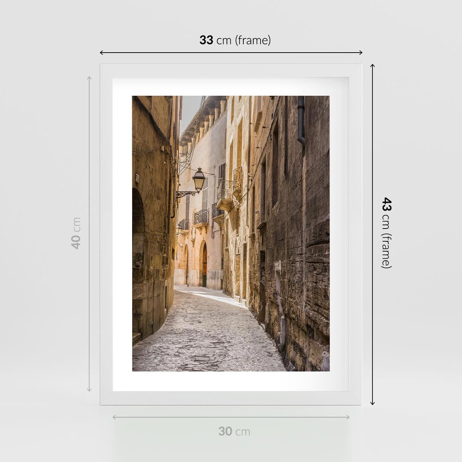 Plakat w ramie 30x40 - Perspektywa Uliczki - uliczka, perspektywa - rama biała
