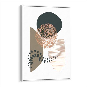 Obraz w ramie 50x70 - Harmonia Akwarelowych Przestrzeni - abstrakcyjna kompozycja z kropek kresek i kółek, odcienie brązu i beżu - rama biała