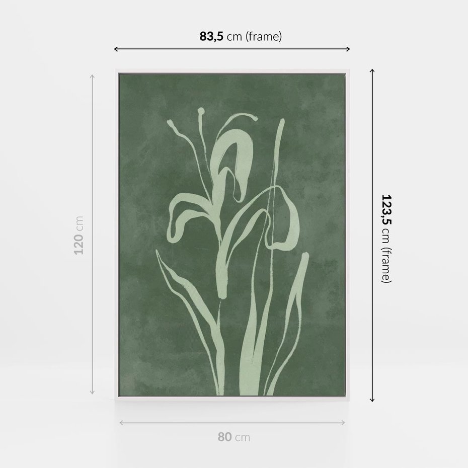Obraz w ramie 80x120 - Zielony Oddech - zielona abstrakcja, zgaszona zieleń - rama biała