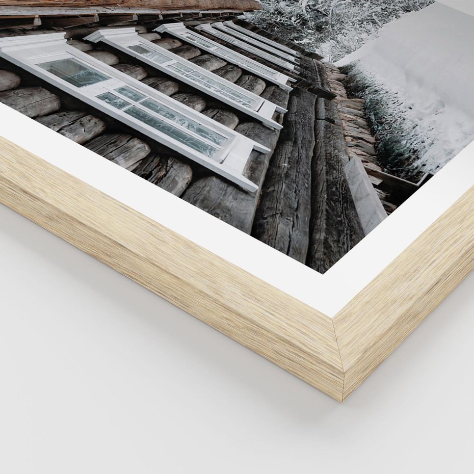 Plakat w ramie 50x70 - Cicha Zima - zima, domek w górach - rama drewno