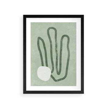 Plakat w ramie 40x50 - Spokojne Kształty Natury - zielona abstrakcja, zgaszona zieleń - rama czarna