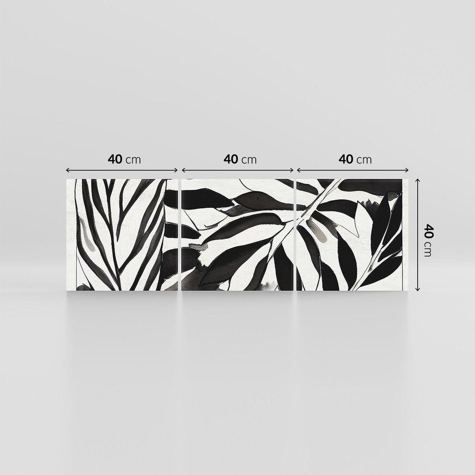 Obraz na płótnie 120x40 - Czarne Liście - akwarelowy obraz, czarno biały