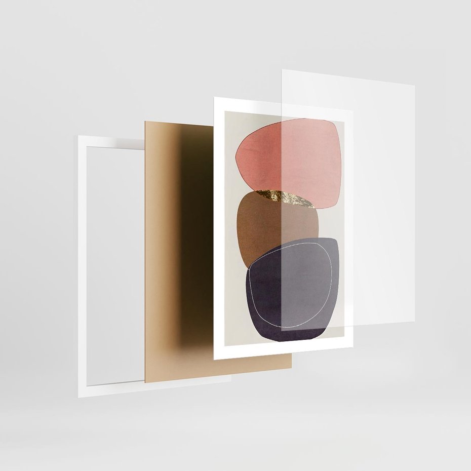 Plakat w ramie 50x70 - Rozkwitające Przenikające Formy - abstrakcyjny obraz, geometryczne formy - rama biała