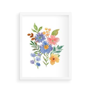 Plakat w ramie 30x40 - Kwiatowe Opowieści - akwarelowe polne kwiaty, minimalistyczna sztuka - rama biała