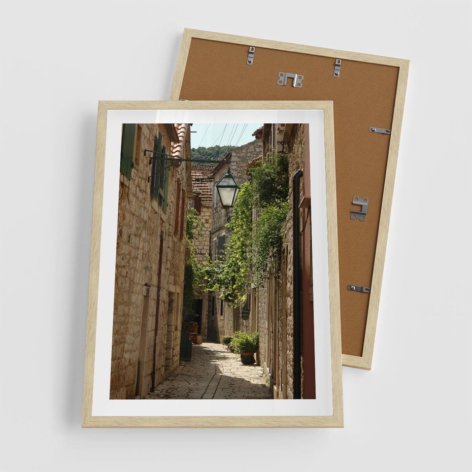 Plakat w ramie 50x70 - Urokliwa włoska uliczka - włoska, uliczka - rama drewno