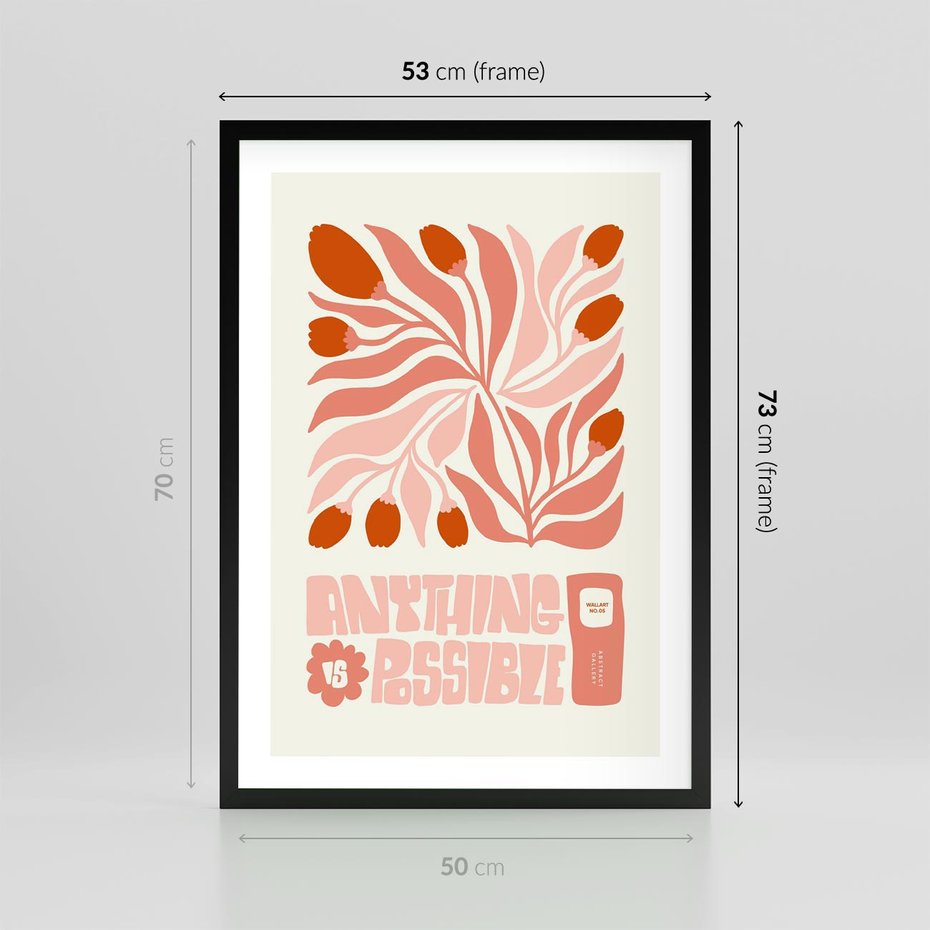Plakat w ramie 50x70 - Migotliwa Euforia - kompozycja w łososiowym kolorze, kwiaty - rama czarna