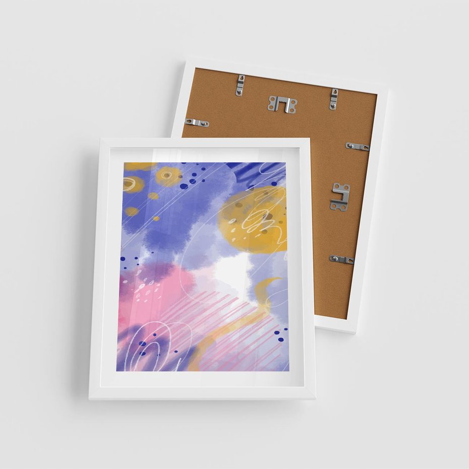 Plakat w ramie 40x50 - Rozbijające Plamy - abstrakcyjny plakat, pastelowe kolory - rama biała