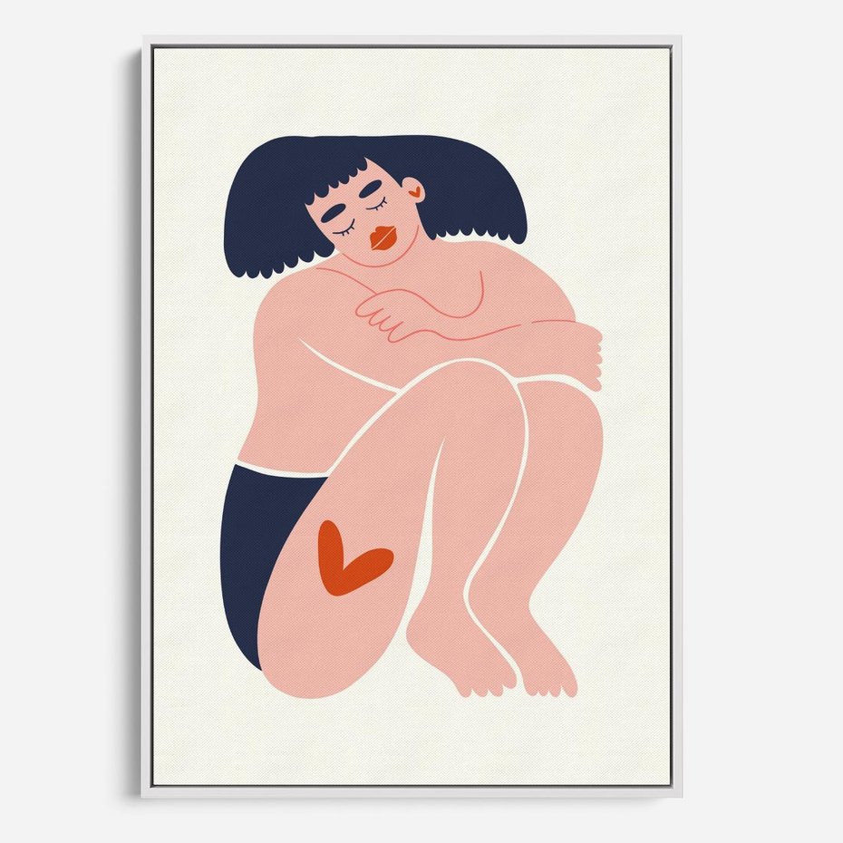 Obraz w ramie 70x100 - Melodia snów na płótnie - zakochana kobieta, graficzny obraz - rama biała