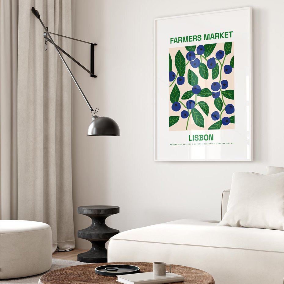 Plakat w ramie 40x50 - Migotliwe Przestrzenie - borówki, jagody - rama biała