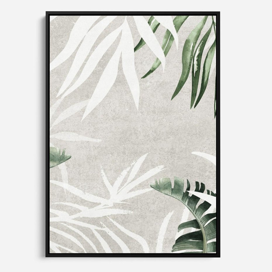 Obraz w ramie 70x100 - Zielony Raj - monstera, palmy - rama czarna