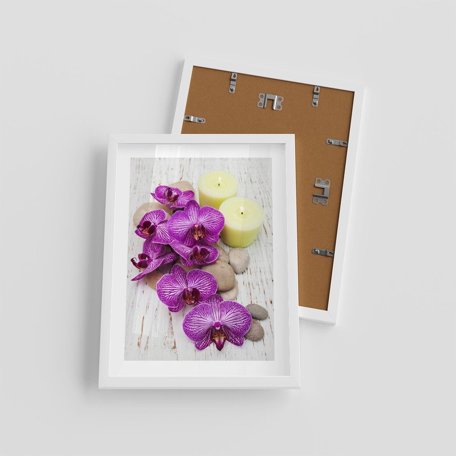 Plakat w ramie 30x40 - Relaksujące spa w otoczeniu orchidei - spa, świece - rama biała