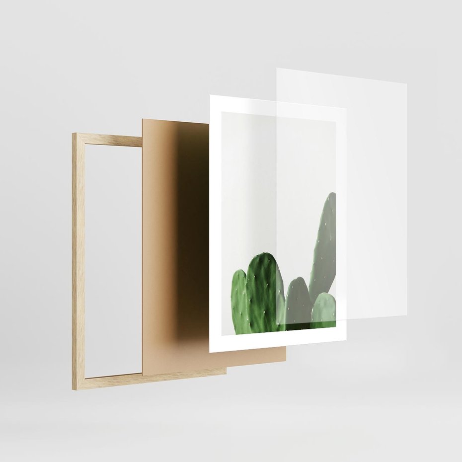 Plakat w ramie 30x40 - Minimalizm Natury - kaktus, zbliżenie - rama drewno