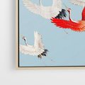 Obraz w ramie 70x50 - Eteryczne Żurawie - lecące żurawie, orientalna sztuka - rama drewno