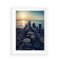 Plakat w ramie 50x70 - Zachód Słońca nad Morzem - morze, zachód - rama biała