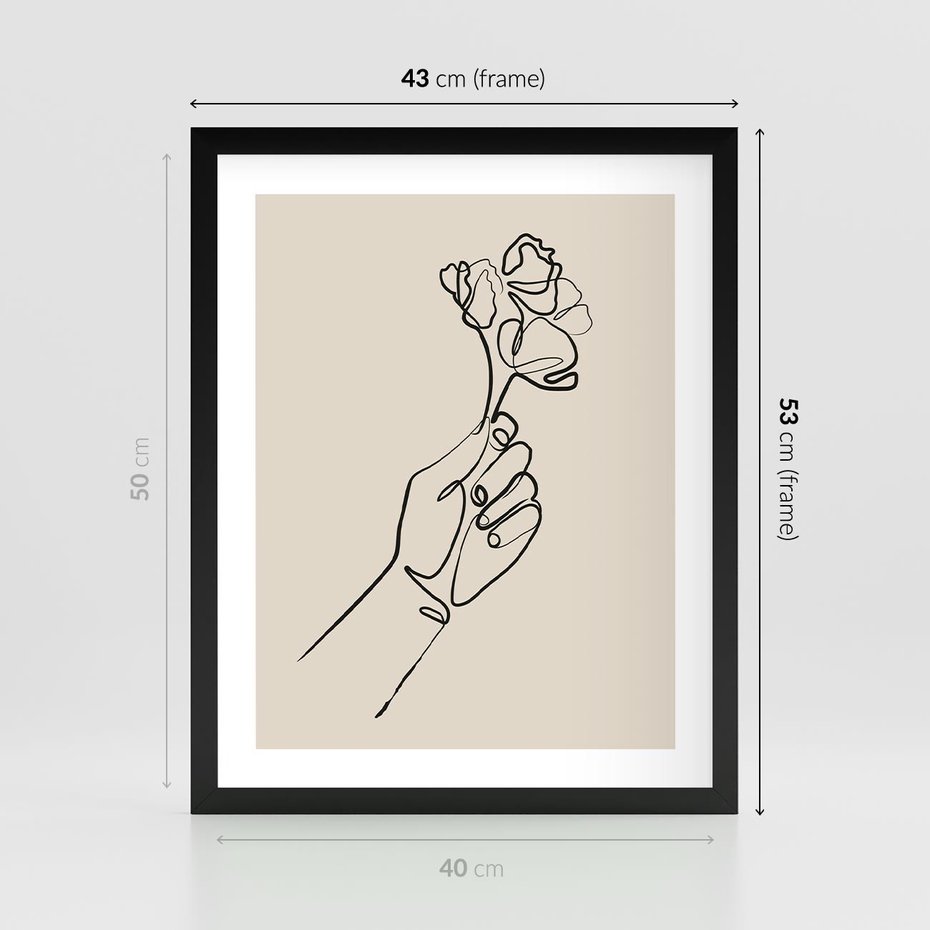 Plakat w ramie 40x50 - Szkic Kwiatu - kwiat w dłoni, szkic - rama czarna