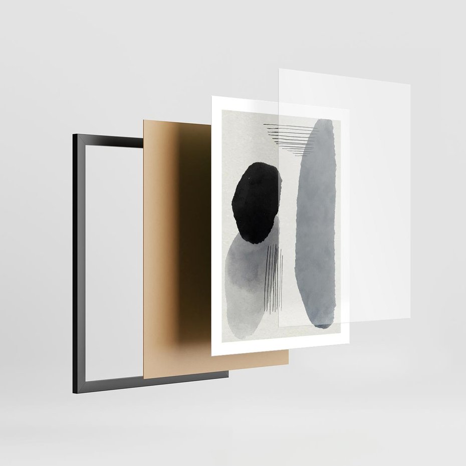 Plakat w ramie 50x70 - Abstrakcyjna Gra Szarości - abstrakcyjna grafika, akwarela - rama czarna