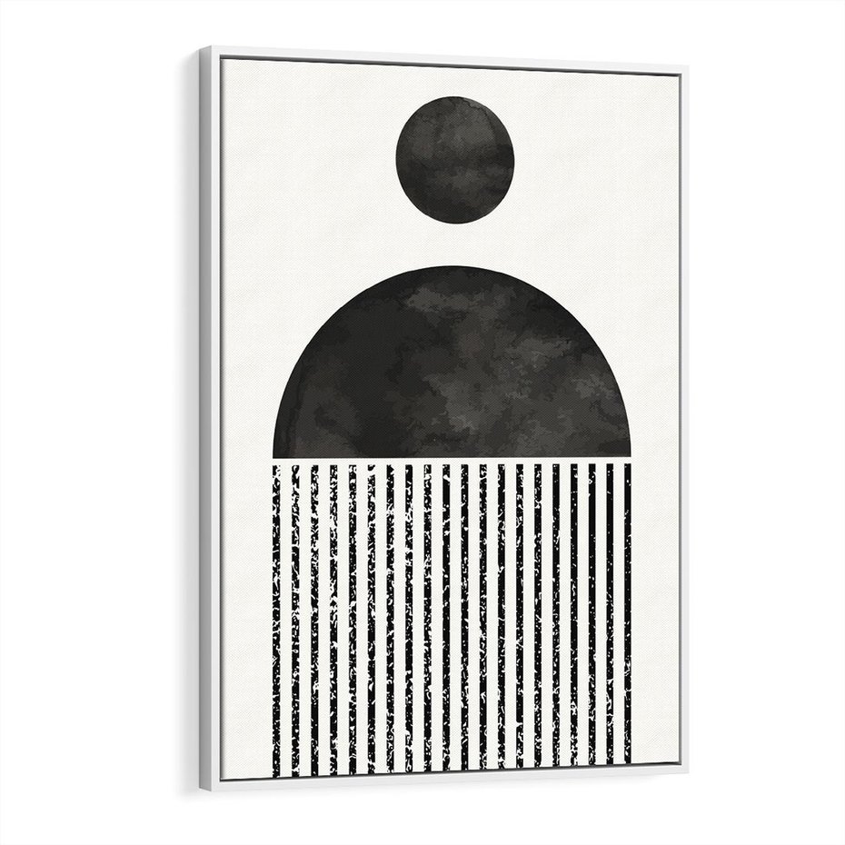 Obraz w ramie 70x100 - Księga Wibracji - abstrakcyjne czarno białe formy, minmalizm - rama biała