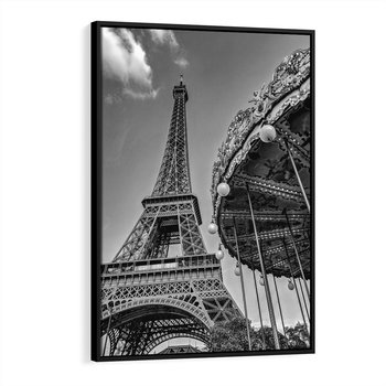 Obraz w ramie 70x100 - Zabawa w Paryżu - czarno białe zdjecie, wieża eiffla - rama czarna