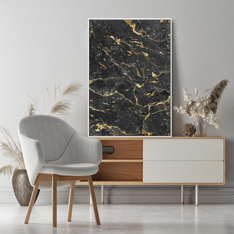 Obraz w ramie 50x70 - Egzotyczny Blask - marmur, złoto - rama biała