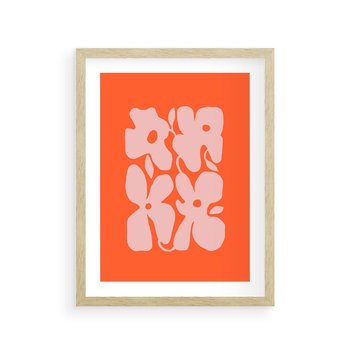 Plakat w ramie 50x70 - Taniec Abstrakcji - kwiaty, energetyczne pomarańczowe tłó - rama drewno