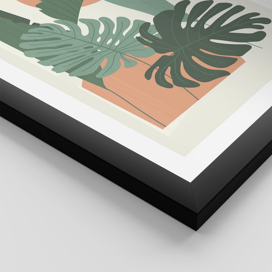 Plakat w ramie 50x70 - Abstrakcyjne Tropiki - liście, rośliny tropikalne w graficznym stylu - rama czarna