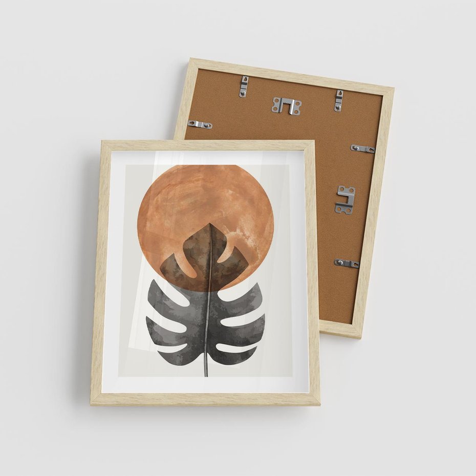 Plakat w ramie 40x50 - Natura a Sztuka - liść monstery, czarna grafika - rama drewno