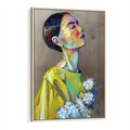 Obraz w ramie 70x100 - W Żółtej Sukience - olejny abstrakcyjny obraz, portret kobiety w żółtej sukience - rama drewno