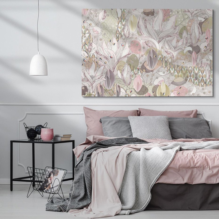 Obraz na płótnie 120x80 - Pejzaże zatajonej duszy - połączenie tekstur, roślinne motywy