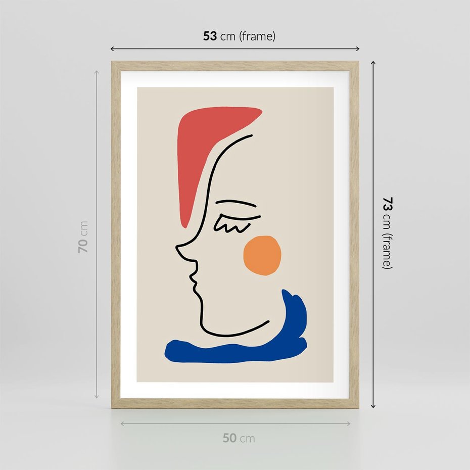 Plakat w ramie 50x70 - Impresje Kształtów - abstrakcyjny obraz, przypomina twarz - rama drewno